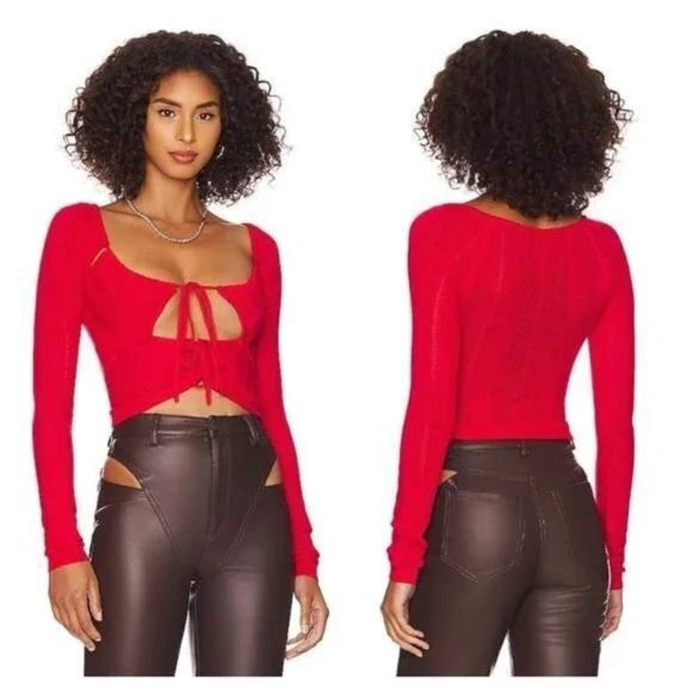 H:ours Cora Cutout Knit Crop Sweater Knit Top Red Small